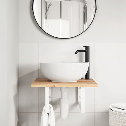 Wall-Mounted Acacia Wood and Steel Basin Shelf with Square Legs