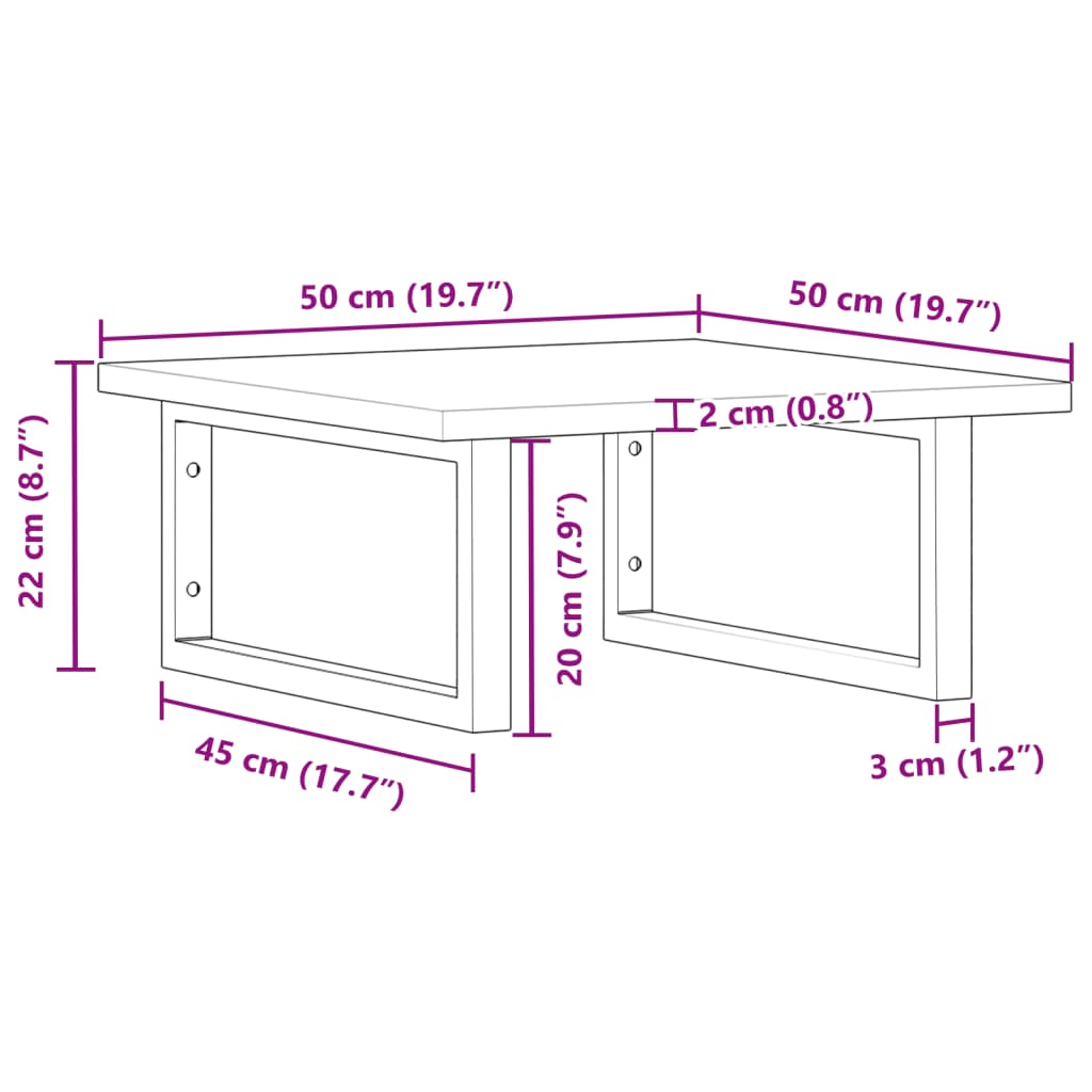 Wall-Mounted Acacia Wood and Steel Basin Shelf with Square Legs