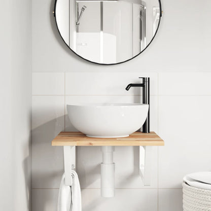 Wall-Mounted Basin Shelf with Acacia Wood Top and Steel Brackets