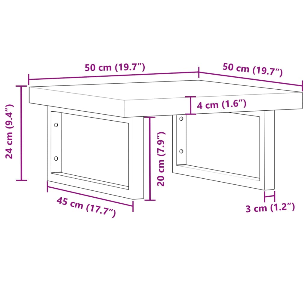 Wall-Mounted Acacia Wood and Steel Basin Shelf with Square Legs