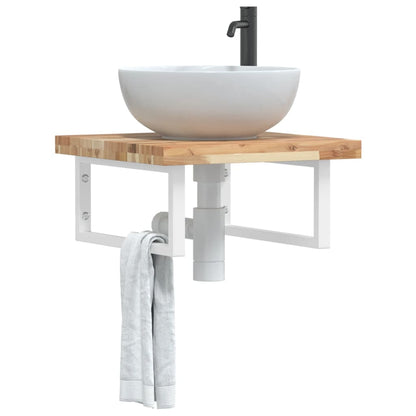 Wall-Mounted Acacia Wood and Steel Basin Shelf with Square Legs