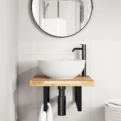 Wall-Mounted Acacia Wood and Steel Basin Shelf with Square Legs