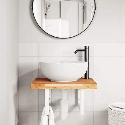 Wall-Mounted Acacia Wood and Steel Basin Shelf with Square Legs