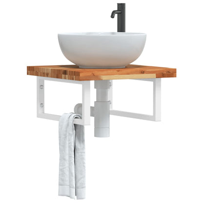 Wall-Mounted Acacia Wood and Steel Basin Shelf with Square Legs