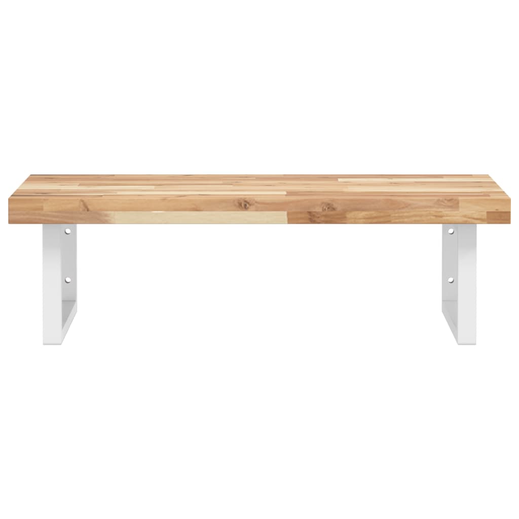 Wall-Mounted Acacia Wood and Steel Basin Shelf with Square Legs