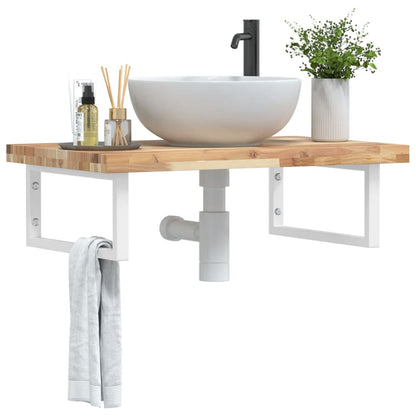 Wall-Mounted Acacia Wood and Steel Basin Shelf with Square Legs