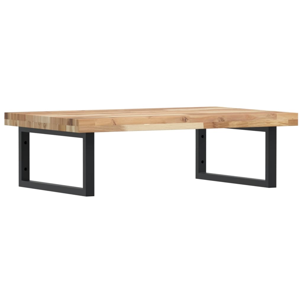 Wall-Mounted Acacia Wood and Steel Basin Shelf with Square Legs