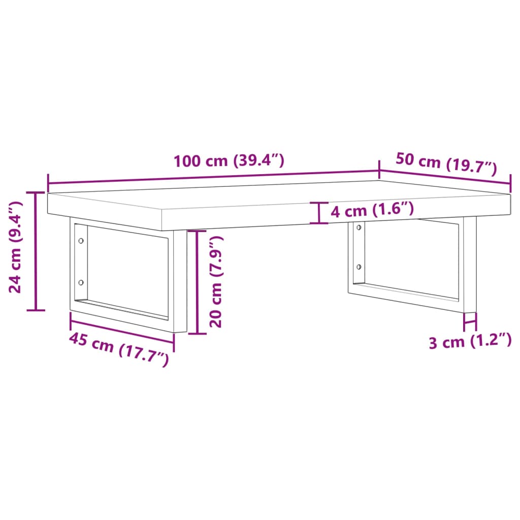 Wall-Mounted Acacia Wood and Steel Basin Shelf with Square Legs