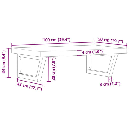 Wall-Mounted Basin Shelf with Acacia Wood Top and Steel Brackets