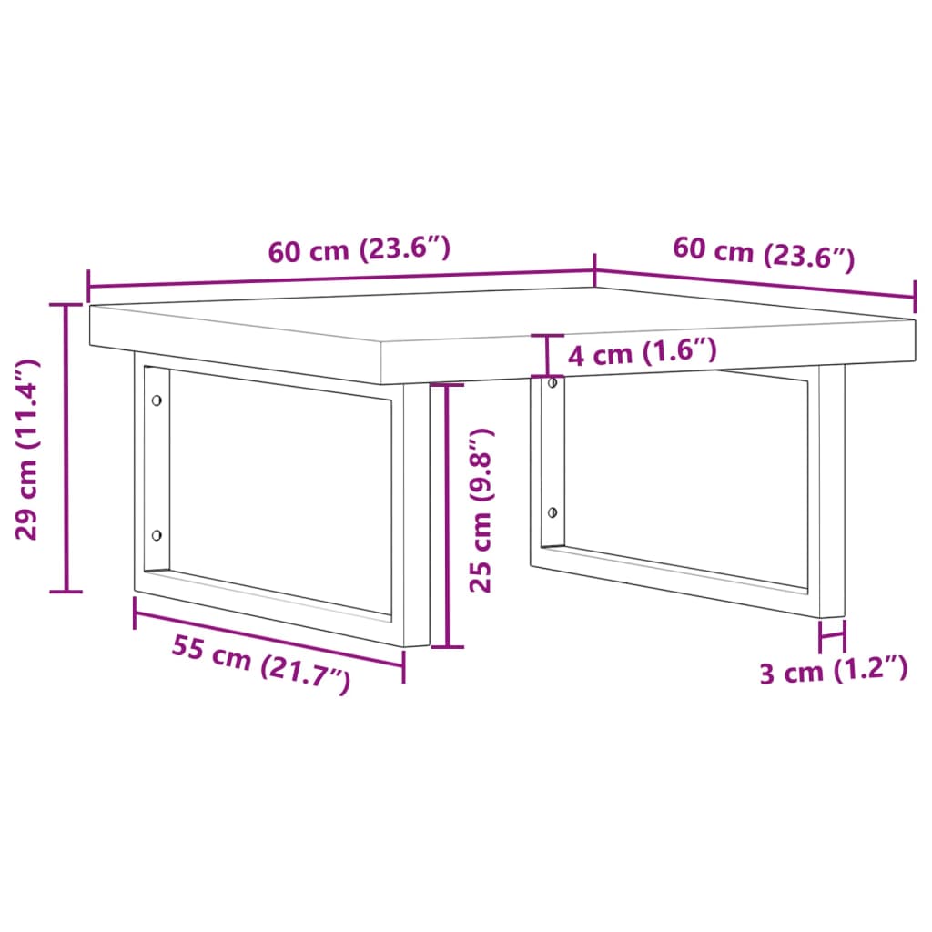 Wall-Mounted Acacia Wood and Steel Basin Shelf with Square Legs