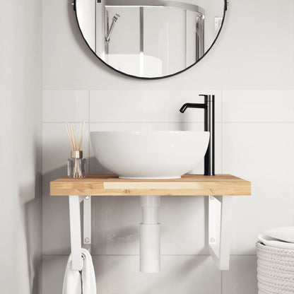 Wall-Mounted Basin Shelf with Acacia Wood Top and Steel Brackets