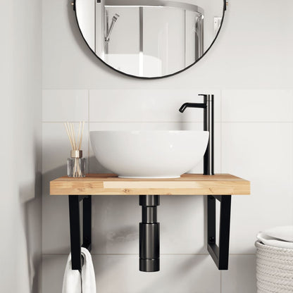 Wall-Mounted Basin Shelf with Acacia Wood Top and Steel Brackets