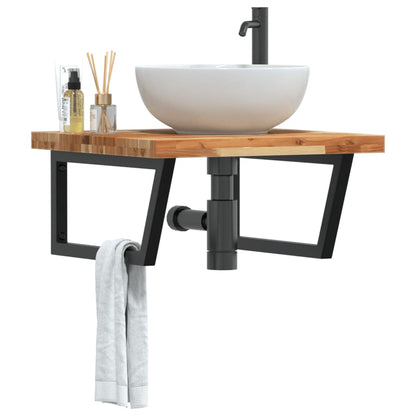 Wall-Mounted Basin Shelf with Acacia Wood Top and Steel Brackets