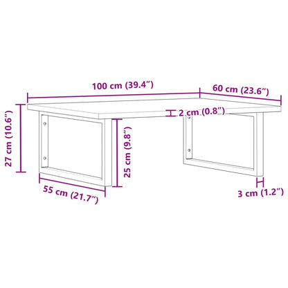 Wall-Mounted Acacia Wood and Steel Basin Shelf with Square Legs