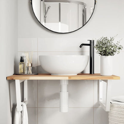 Wall-Mounted Basin Shelf with Acacia Wood Top and Steel Brackets