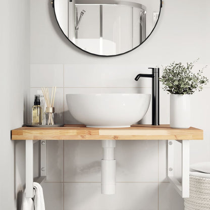 Wall-Mounted Acacia Wood and Steel Basin Shelf with Square Legs