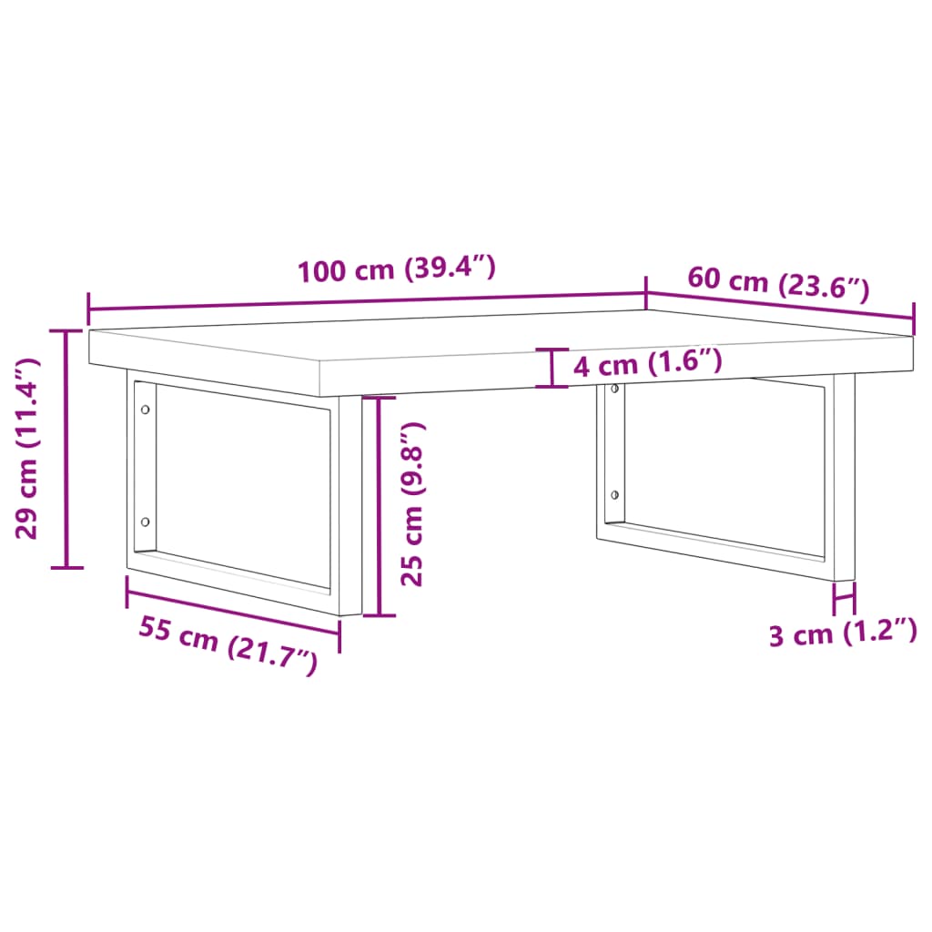 Wall-Mounted Acacia Wood and Steel Basin Shelf with Square Legs