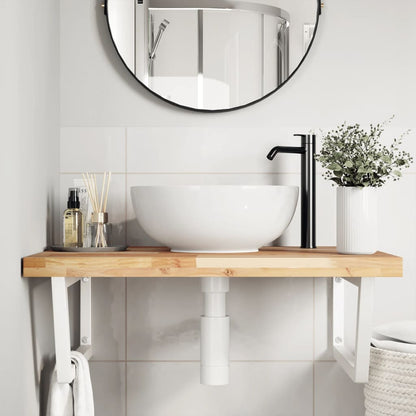 Wall-Mounted Basin Shelf with Acacia Wood Top and Steel Brackets