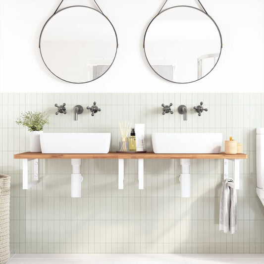 Wall-Mounted Twin Basin Shelf with Steel and Beech Wood Top