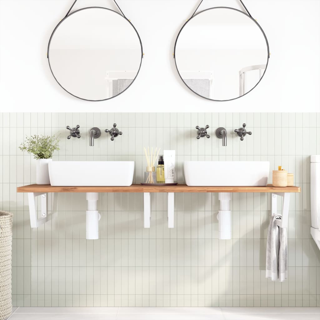 Wall-Mounted Basin Shelf with Beech Wood Top and Steel Bracket