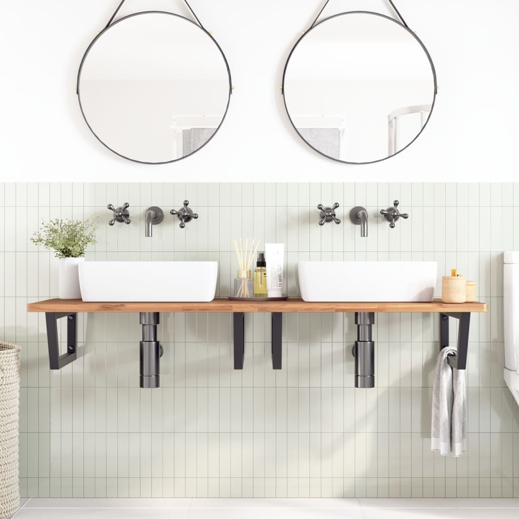 Wall-Mounted Basin Shelf with Beech Wood Top and Steel Bracket