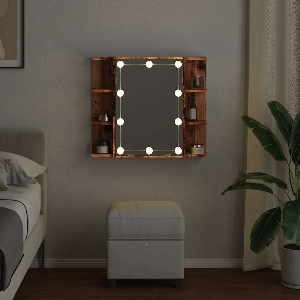 Mirror Cabinet with LED Old Wood 70x16.5x60 cm