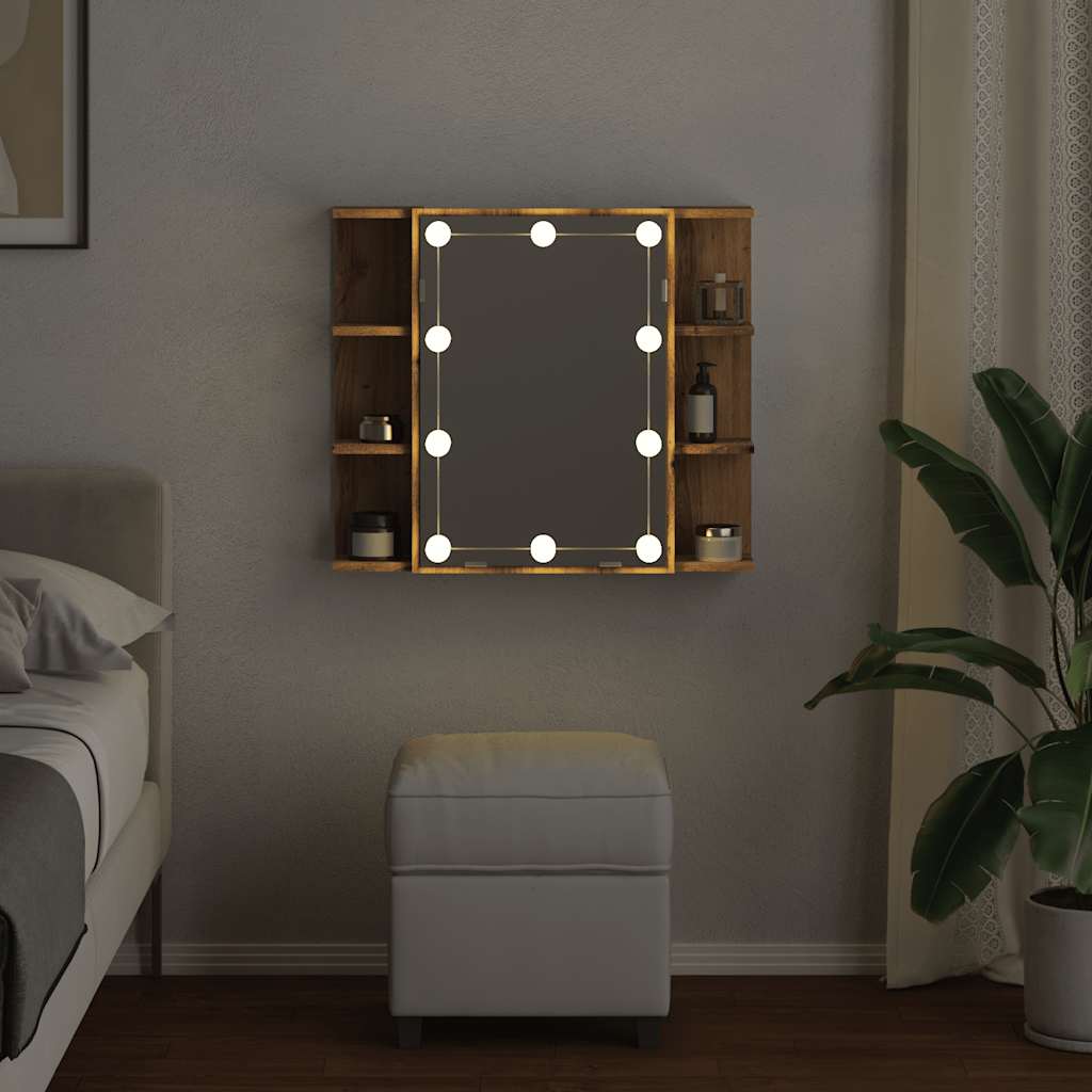 Mirror Cabinet with LED Artisan Oak 70x16.5x60 cm