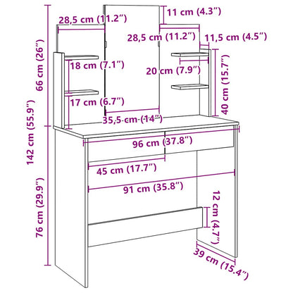 Dressing Table with Mirror Old Wood 96x39x142 cm - Bend