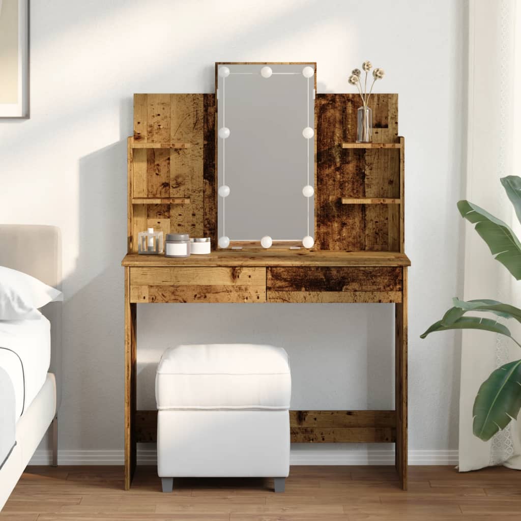 Dressing Table with LED Lights Old Wood 96x40x142 cm - Bend