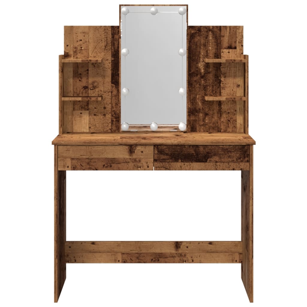 Dressing Table with LED Lights Old Wood 96x40x142 cm - Bend