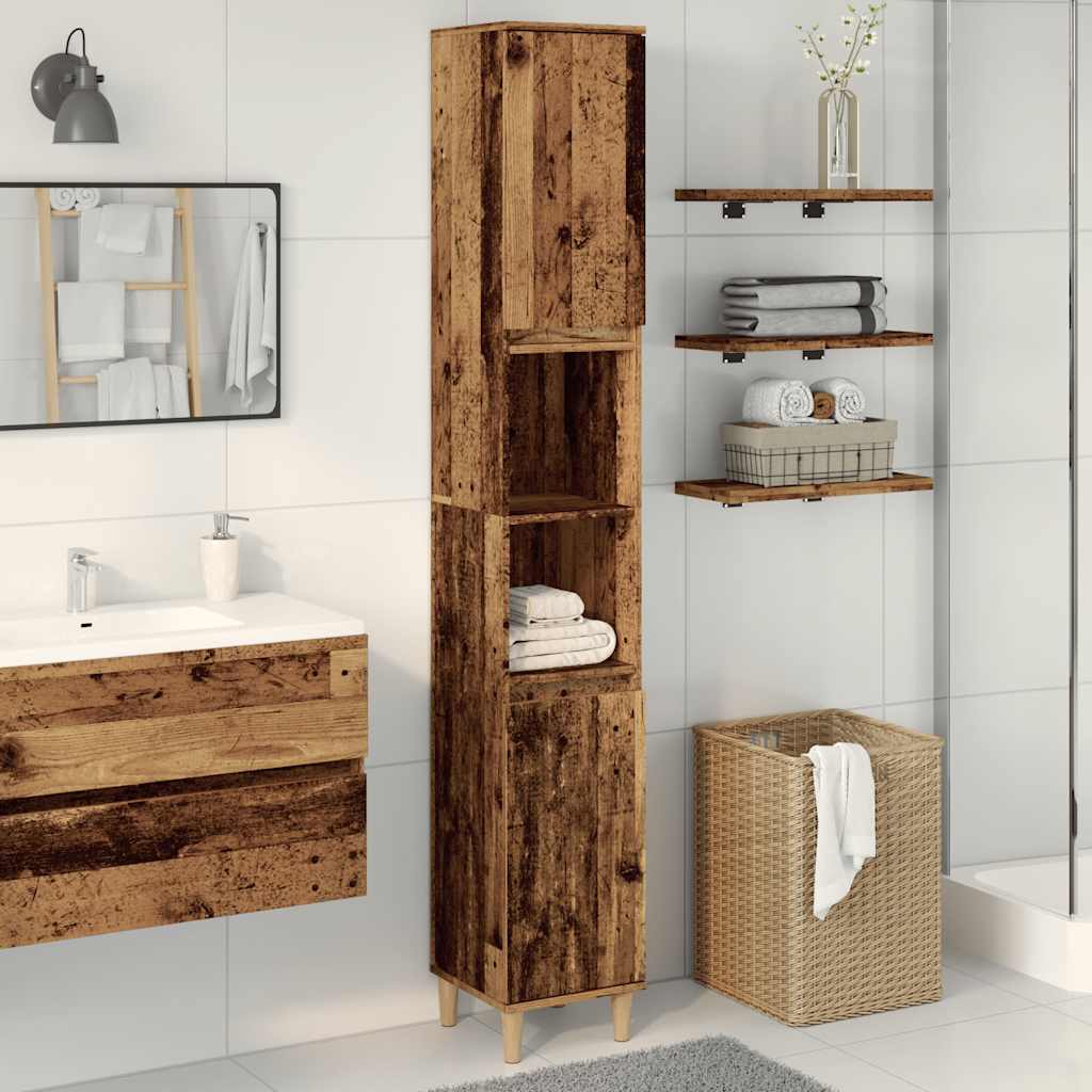 Bathroom Cabinet Old Wood 30x30x190 cm Engineered Wood - Bend