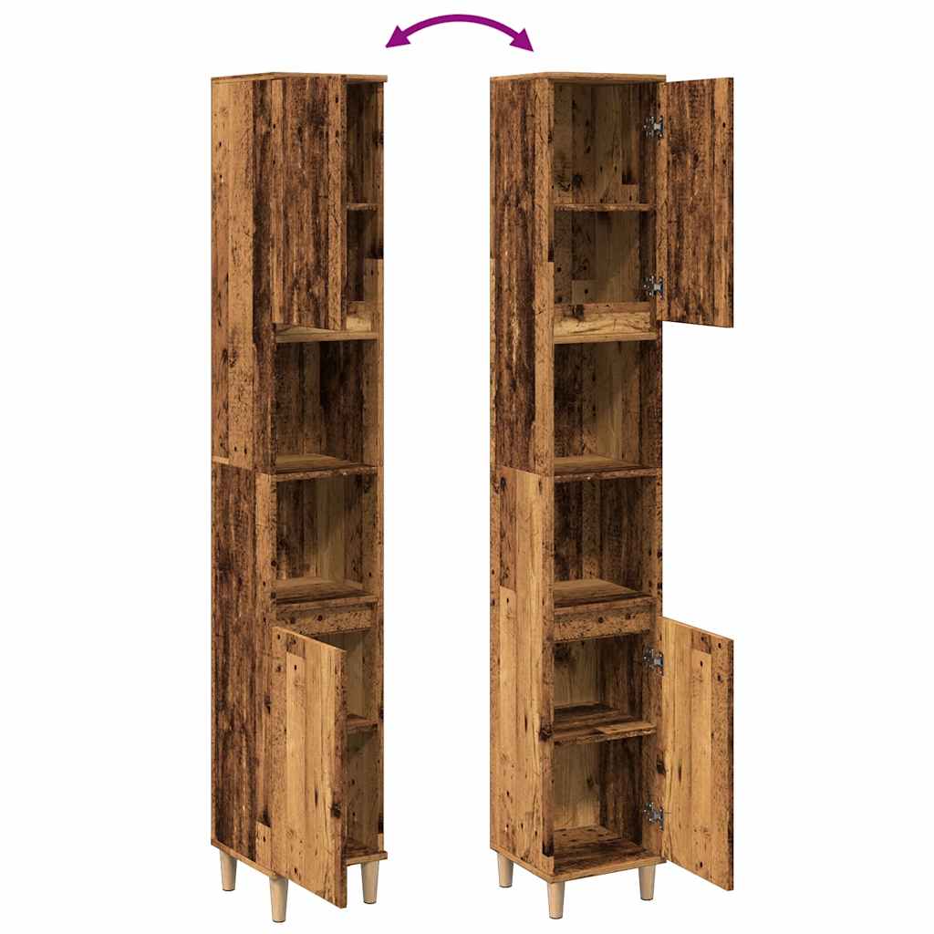 Bathroom Cabinet Old Wood 30x30x190 cm Engineered Wood - Bend