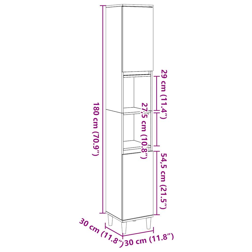 Bathroom Cabinet Old Wood 30x30x190 cm Engineered Wood - Bend