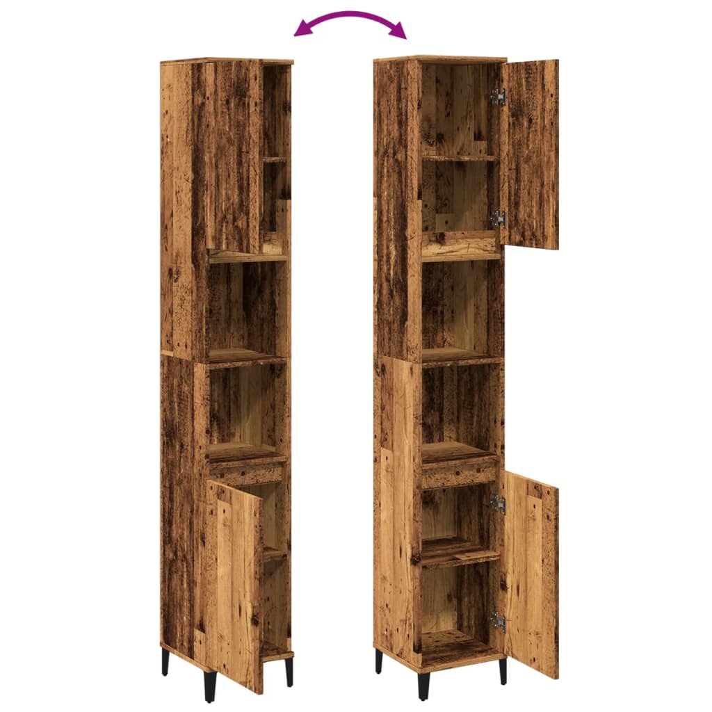 Bathroom Cabinet Old Wood 30x30x190 cm Engineered Wood - Bend