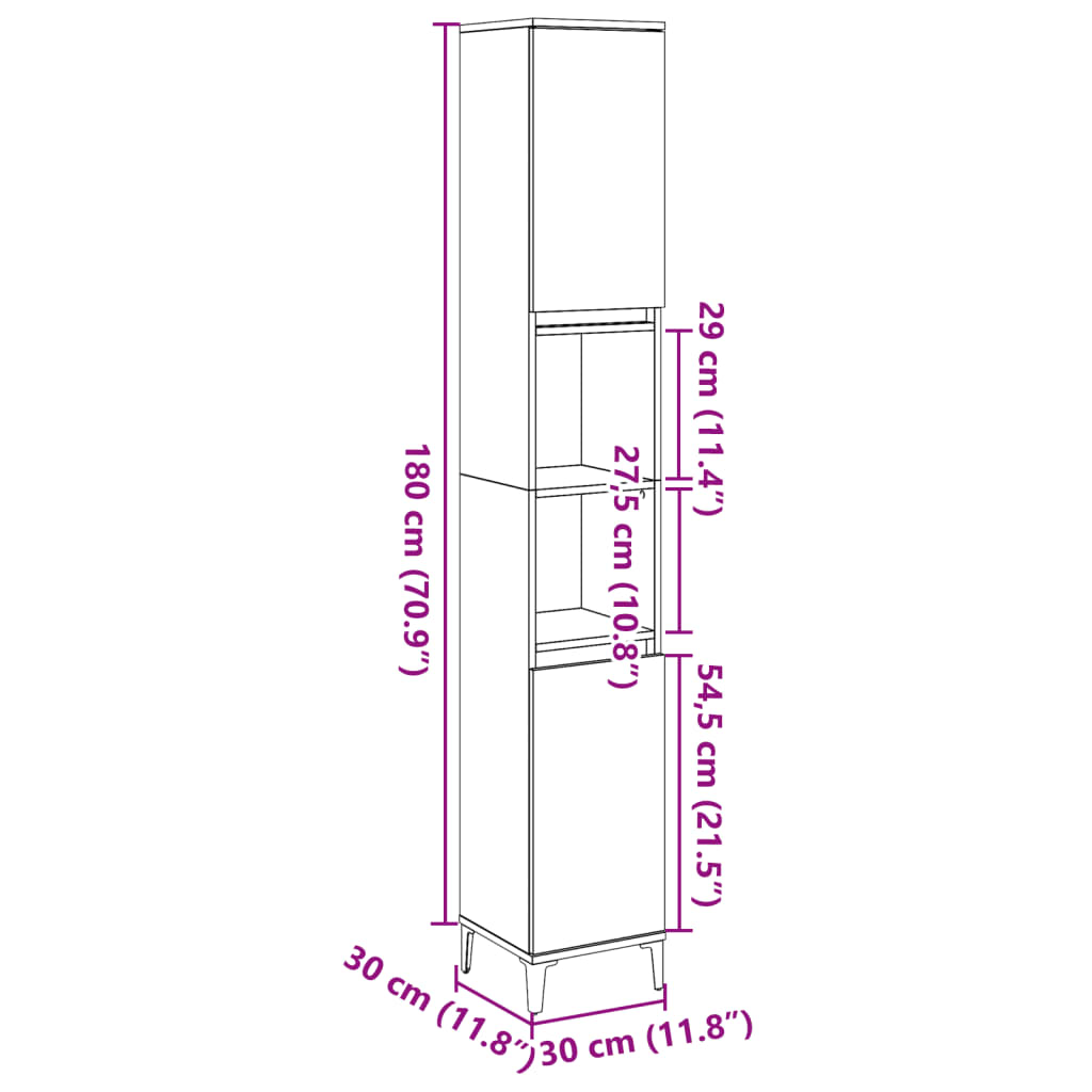 Bathroom Cabinet Old Wood 30x30x190 cm Engineered Wood - Bend