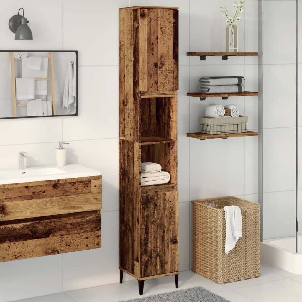 Bathroom Cabinet Old Wood 30x30x190 cm Engineered Wood - Bend