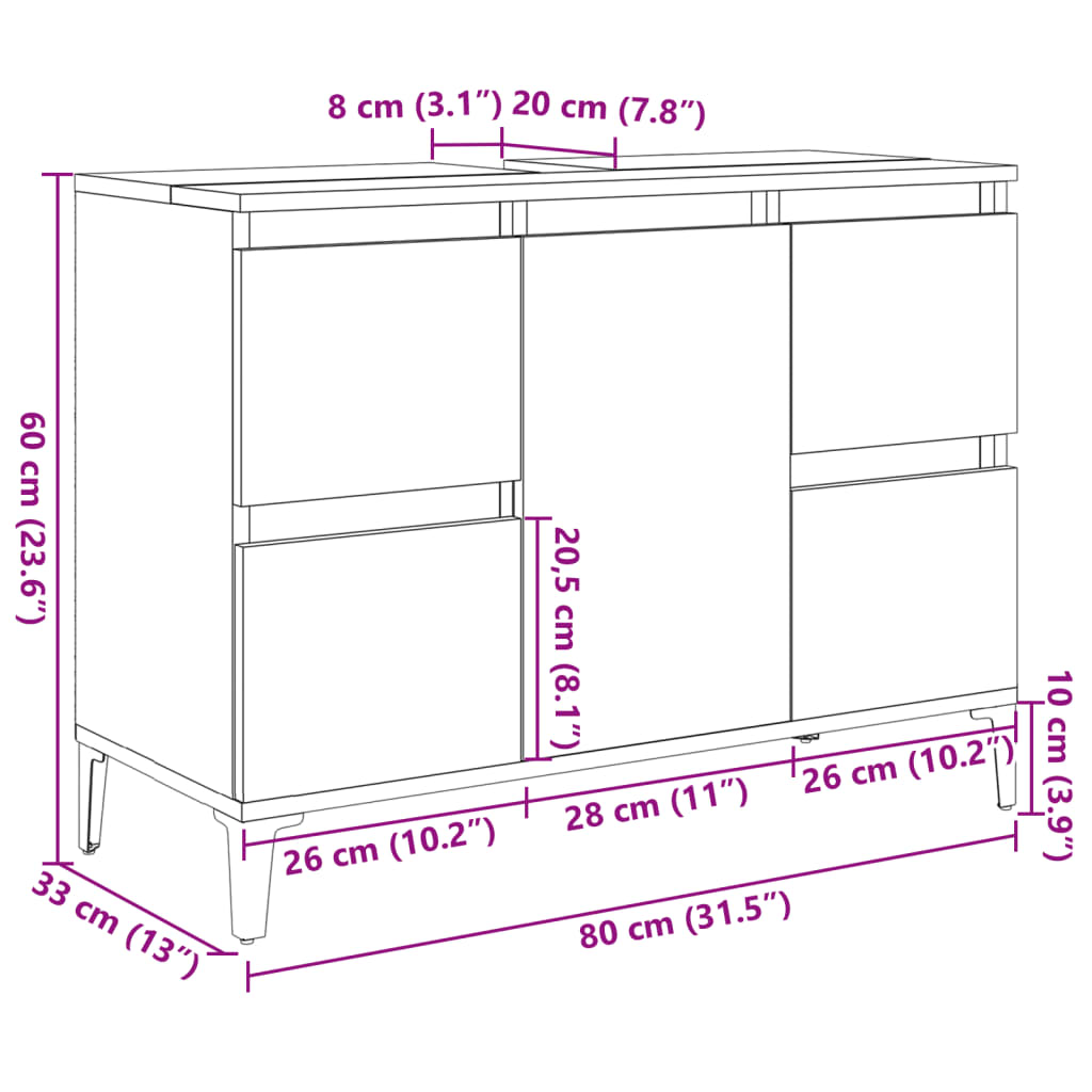 Sink Cabinet Old Wood 80x33x60 cm Engineered Wood