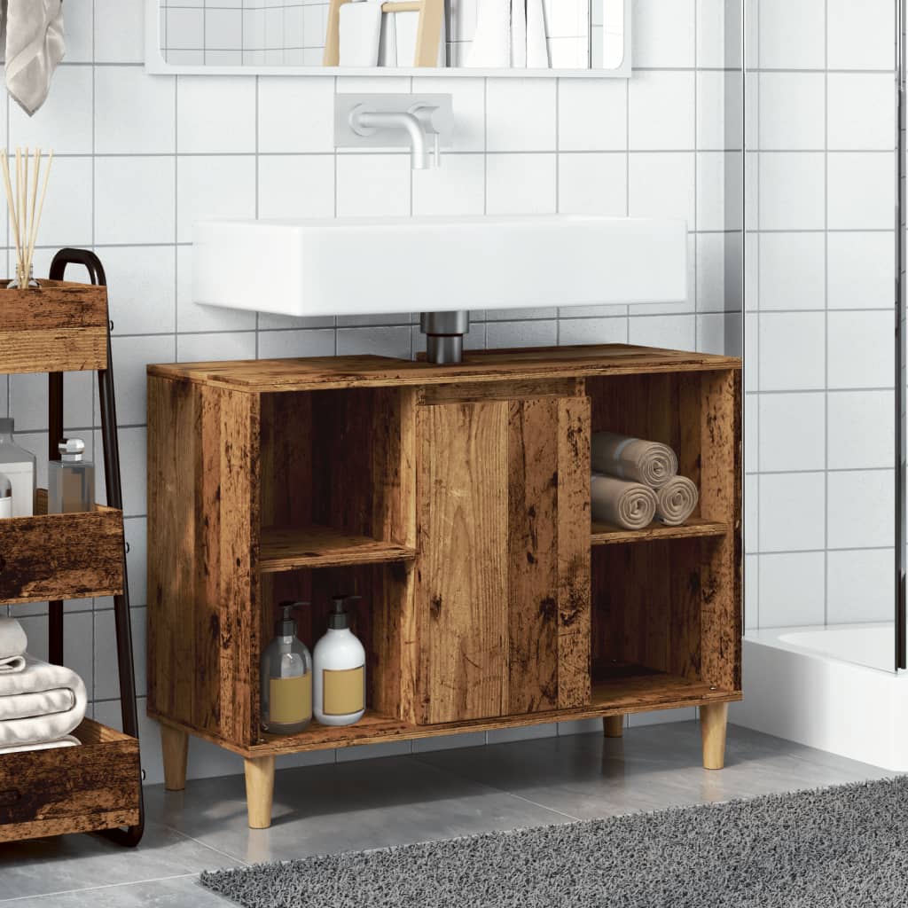 Bathroom Cabinet Old Wood 80x33x60 cm Engineered Wood - Bend