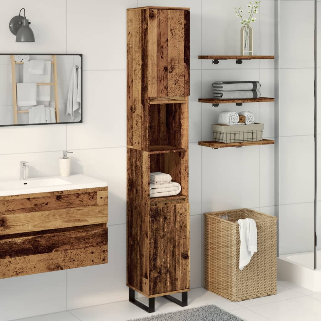 Bathroom Cabinet Old Wood 30x30x190 cm Engineered Wood - Bend