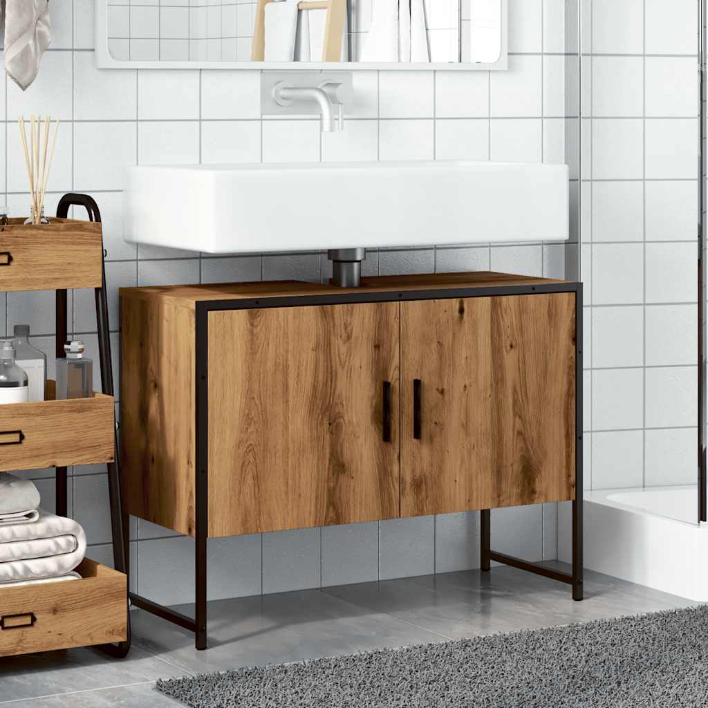 Bathroom Sink Cabinet Artisan Oak 80x33x60 cm Engineered Wood - Bend