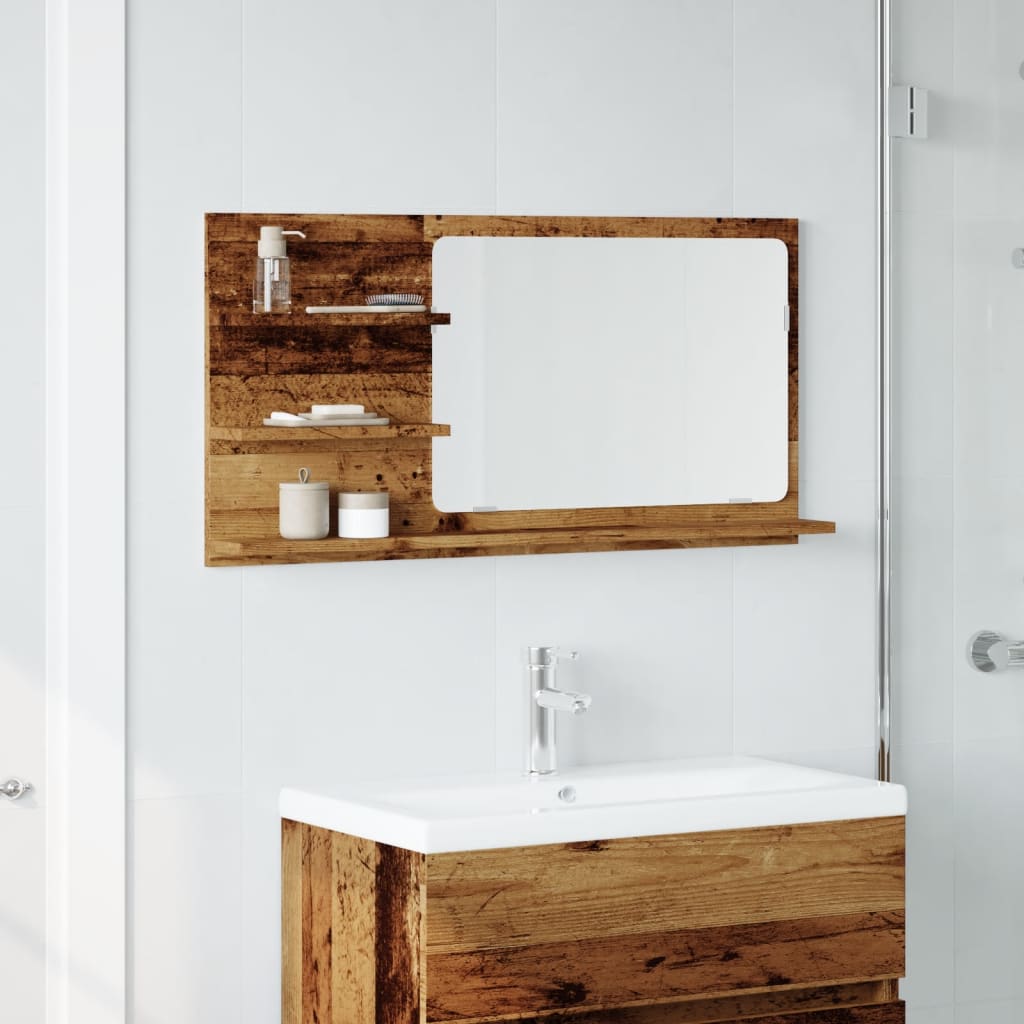 Bathroom Mirror Cabinet Old Wood 90x11x45 cm Engineered Wood - Bend