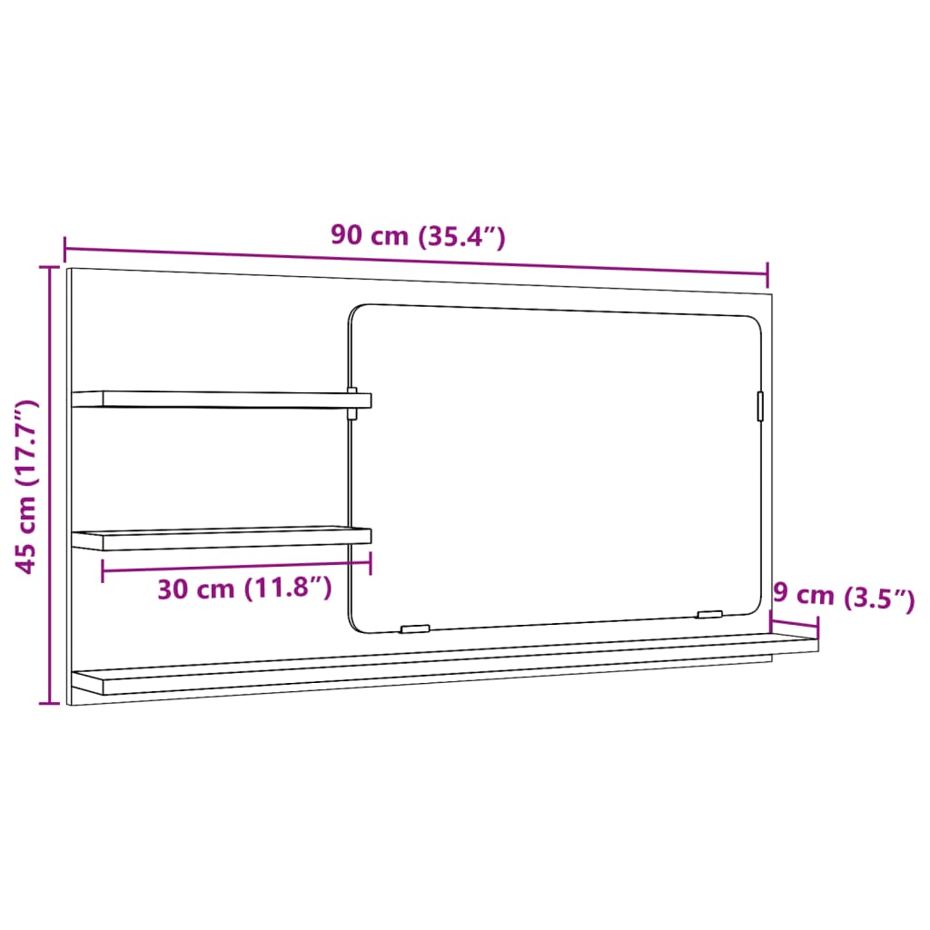 Bathroom Mirror Cabinet Old Wood 90x11x45 cm Engineered Wood - Bend