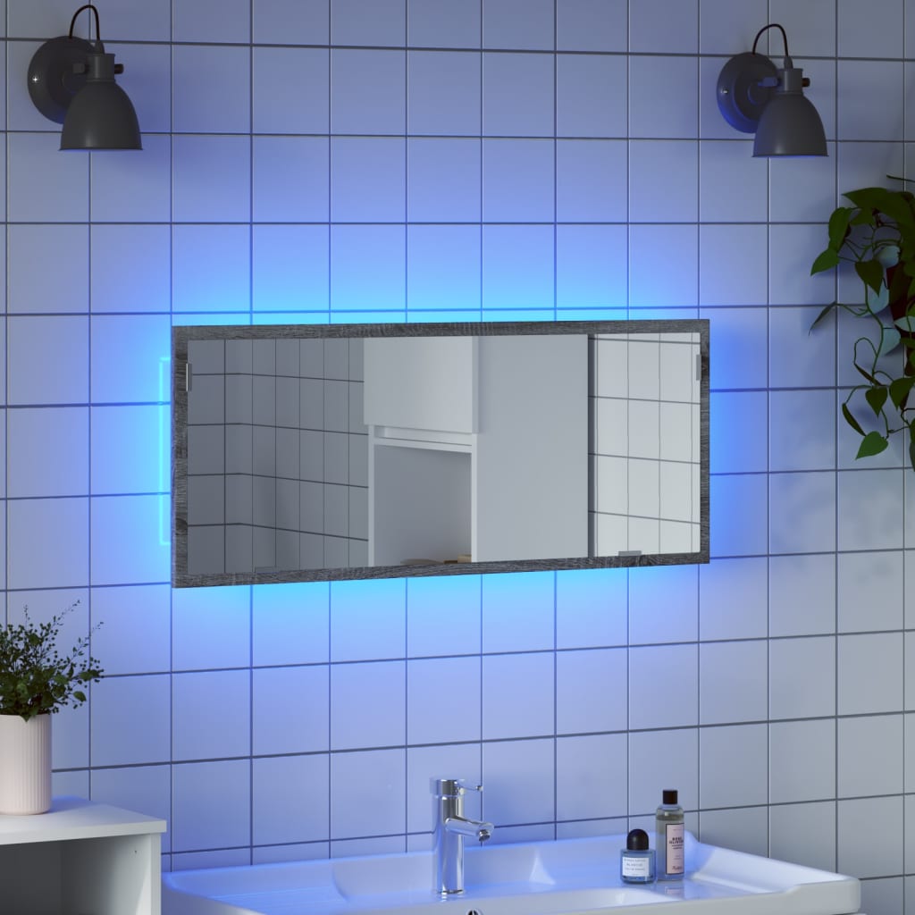 LED Bathroom Mirror Grey Sonoma 100x8.5x37 cm Engineered Wood - Bend