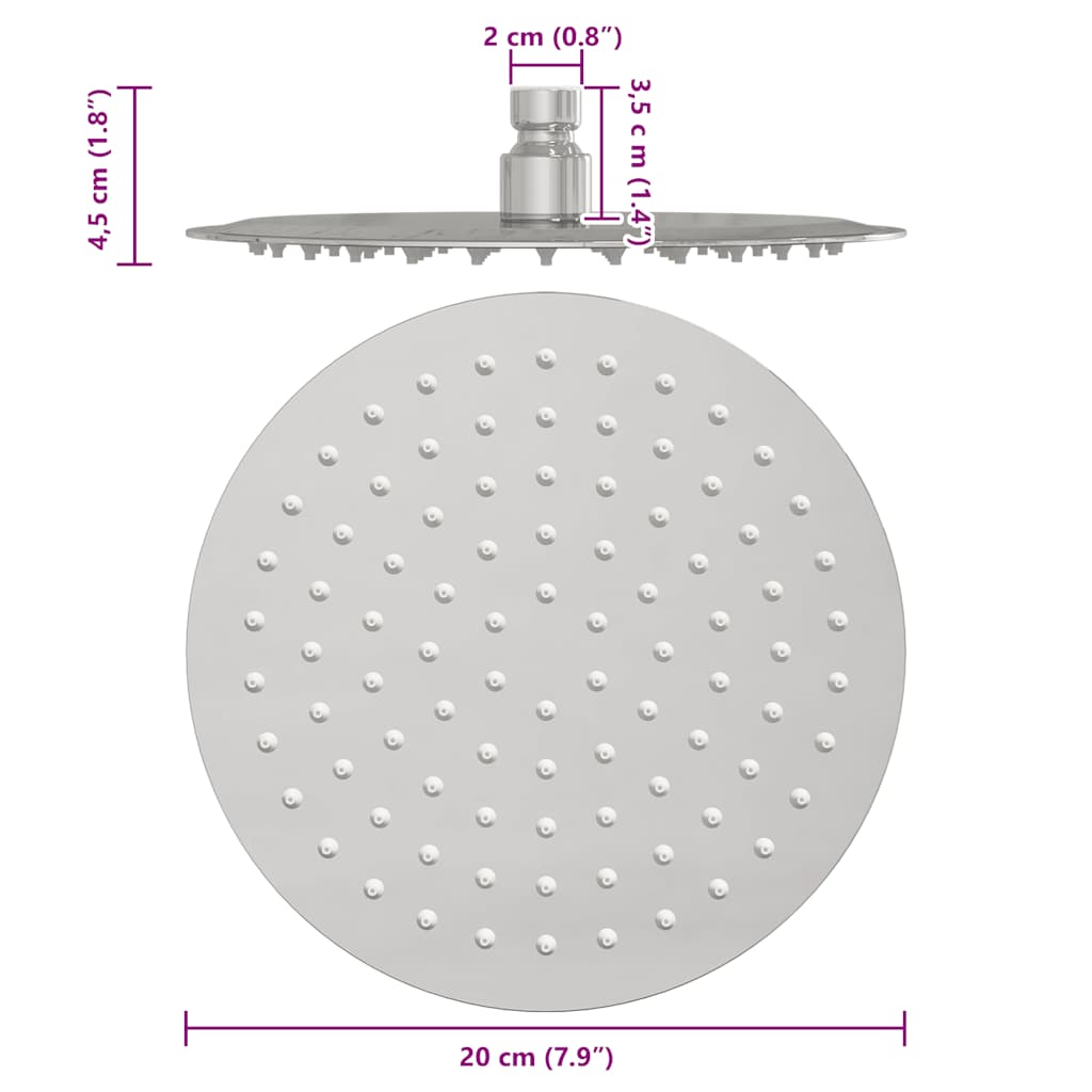 Rain Shower Head Stainless Steel 304 20 cm Round - Bend