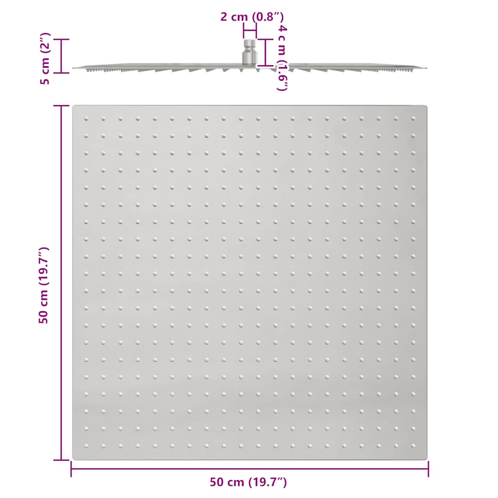 Rain Shower Head Stainless Steel 304 50x50 cm Square - Bend