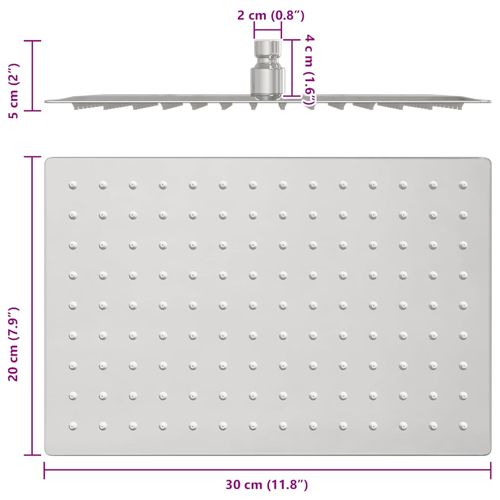 Rain Shower Head Stainless Steel 304 30x20 cm Rectangular - Bend