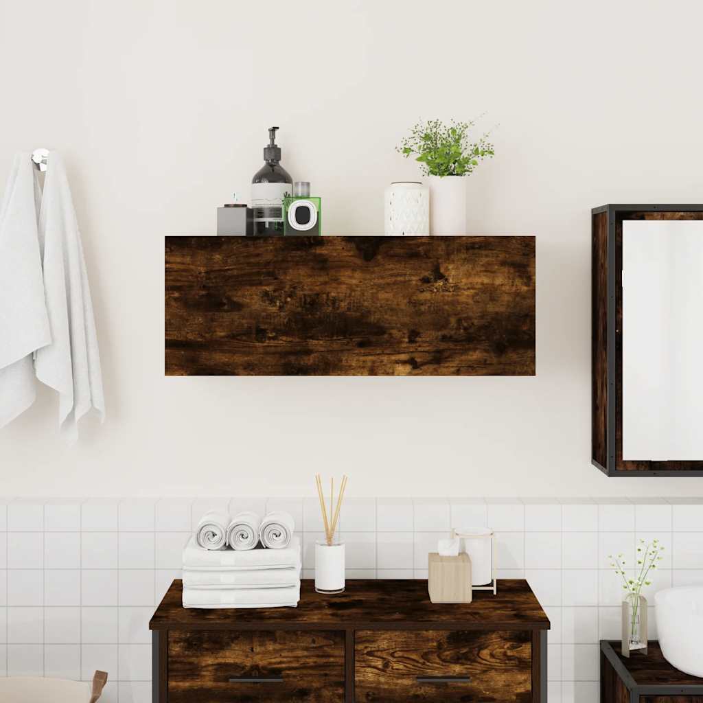 Bathroom Wall Cabinet Smoked Oak 80x25x30 cm Engineered Wood - Bend