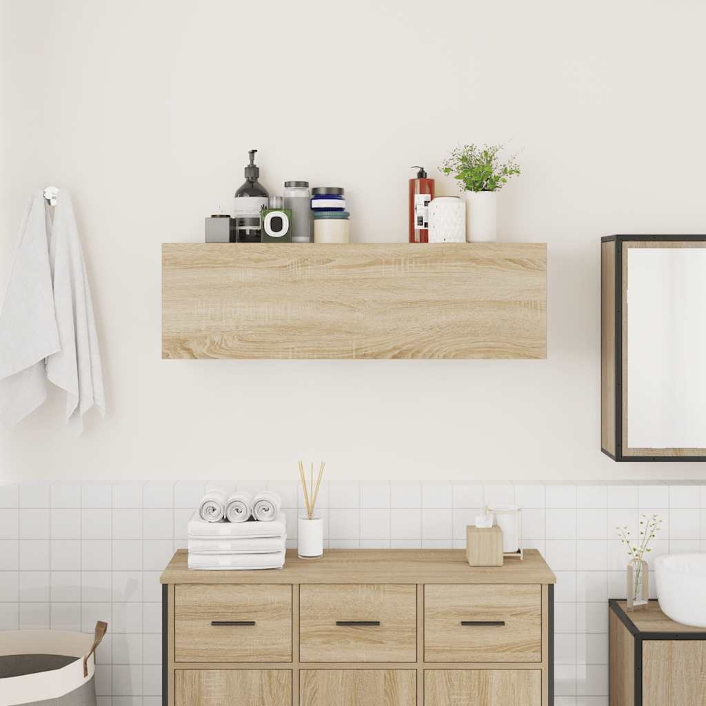 Bathroom Wall Cabinet Sonoma Oak 100x25x30 cm Engineered Wood - Bend