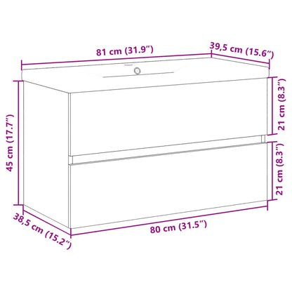 Sink Cabinet with Built-in Basin Old Wood 81x39.5x49 cm