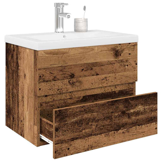 Sink Cabinet with Built-in Basin and Faucet Old Wood